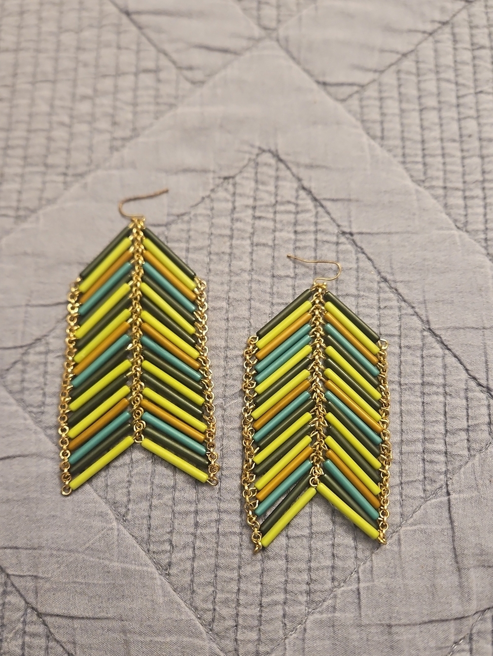 5 For $15 Handmade Multicolor Chevron Drop Earrings - Gold Chain